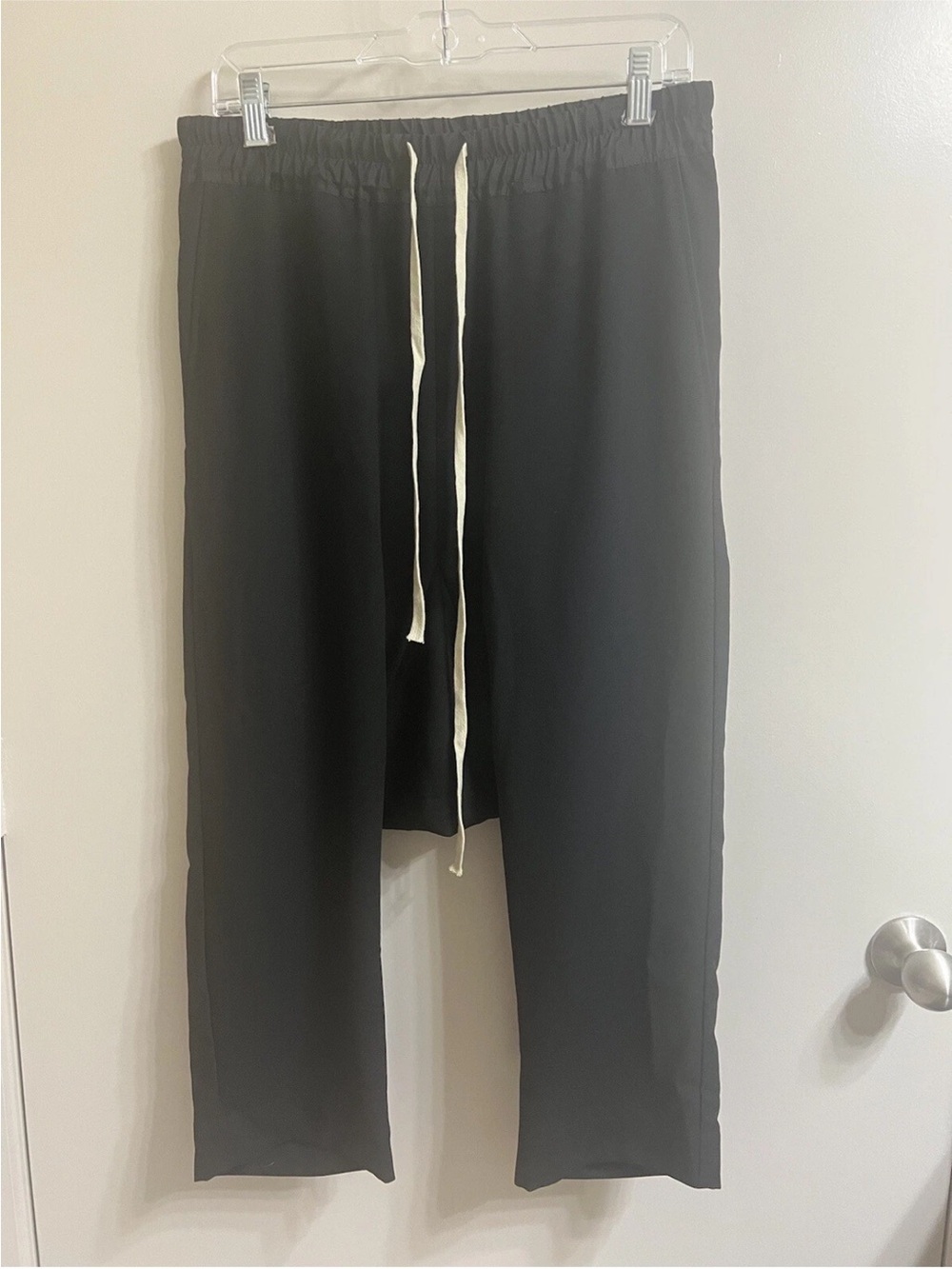Rick Owens Black Wide-Leg Drawstring Sweatpants with White Ties